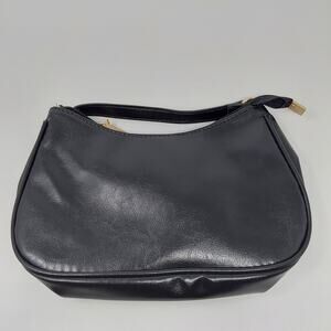 Black Shoulder Bag Mini Baguette Purse Gold Hardware Y2K Style Zipper Top